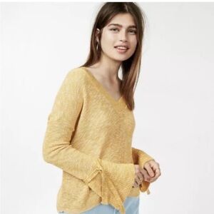 EXPRESS Tie Sleeve Split Back Sweater yellow sweater.